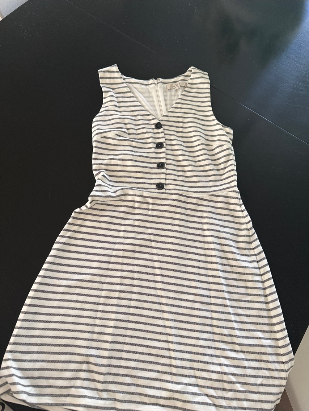LOFT White and Navy Striped Sleeveless Button-Front Mini Dress